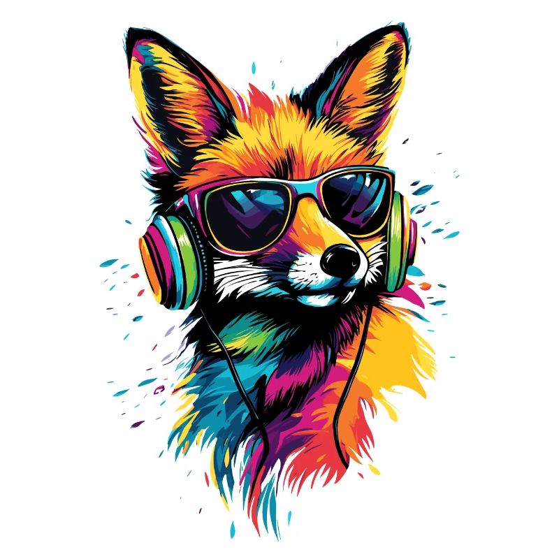 Fuchs DJ Kopfhörer Bunt Regenbogen Musik Füchse