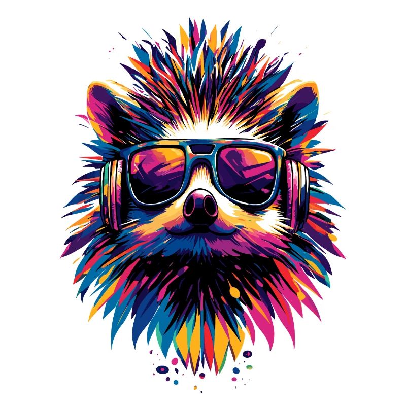 hérisson popart casque lunettes de soleil coloré mignon hérisson