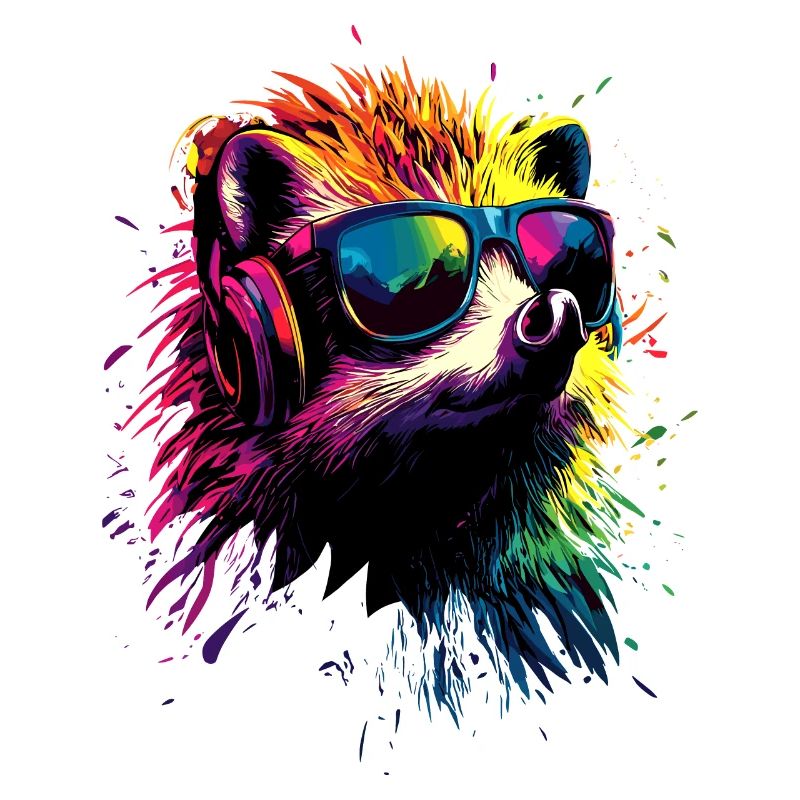 hérisson popart casque lunettes de soleil coloré mignon hérisson