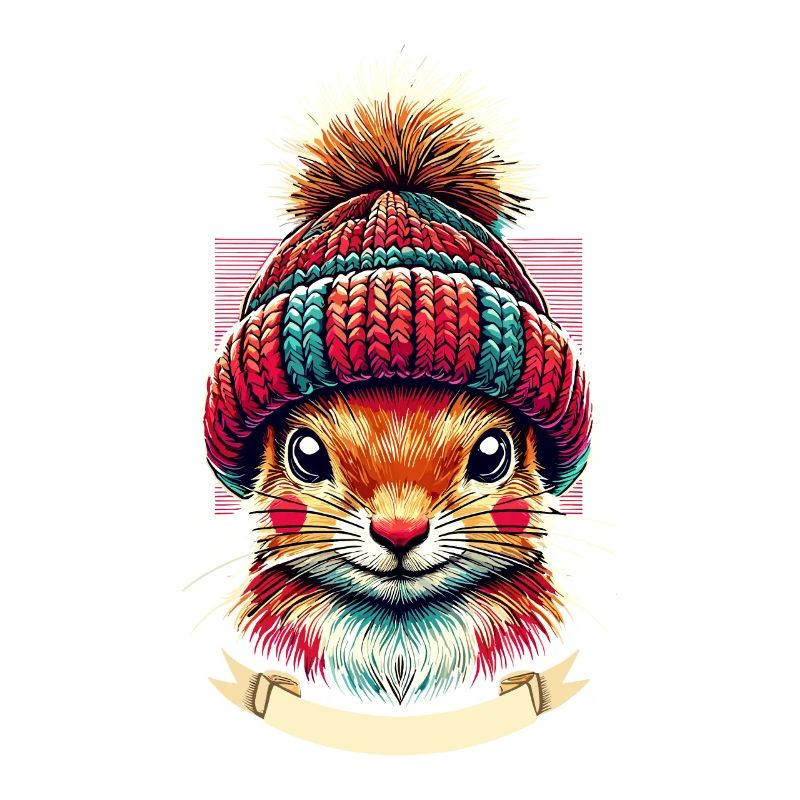 Cheerful squirrel with winter hat