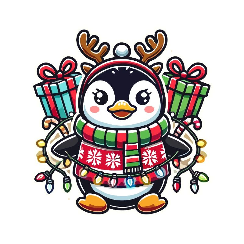 Fröhlicher Pinguin Mit Weihnachtslichtern Und