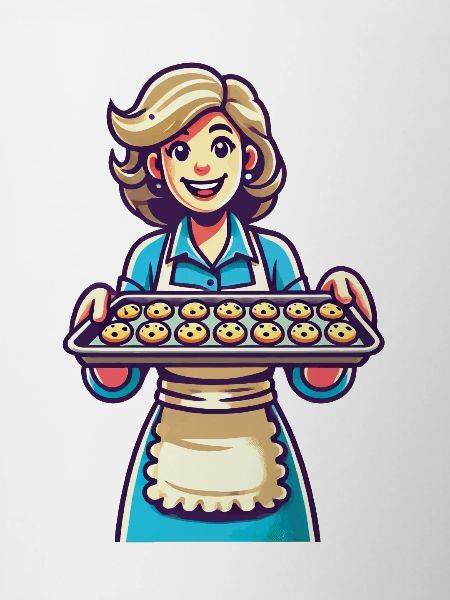 Cheerful baker with fresh biscuits