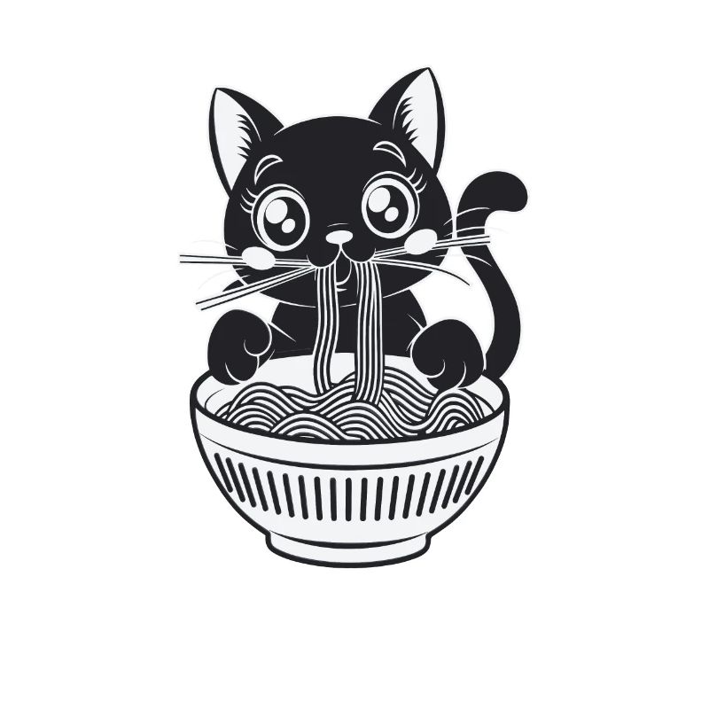 Chat mignon avec des ramen