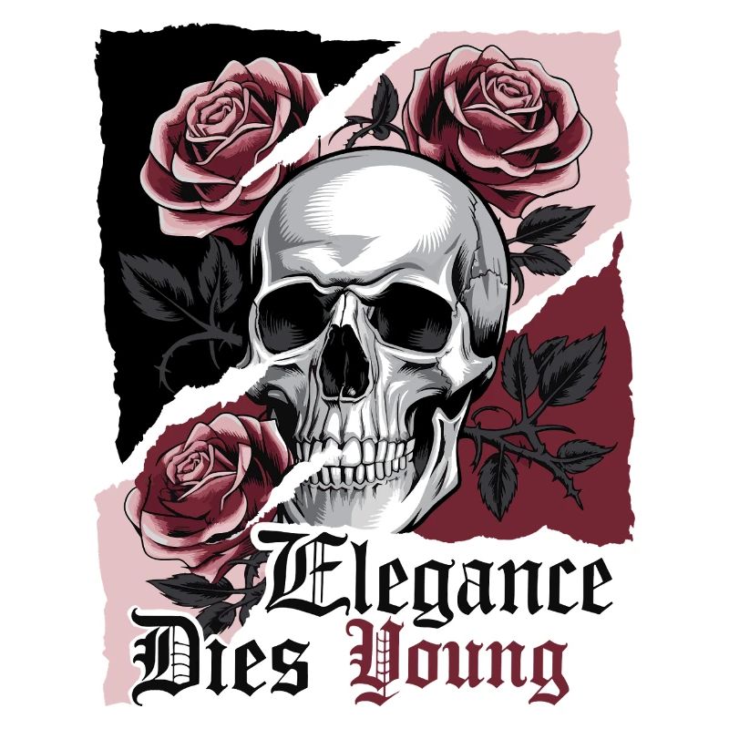 Elegance Dies Young Gothic Skull Rose