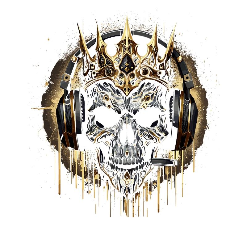 Gaming Skull Gold mit Headset und Krone