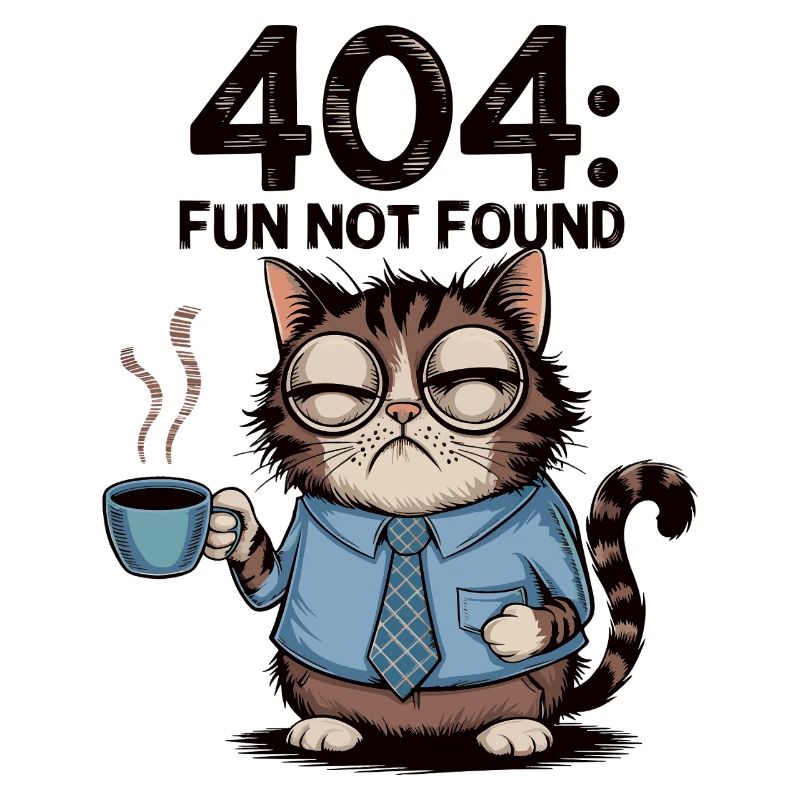 404 Fun Not Found - Tired Coffee Cat Work Meme