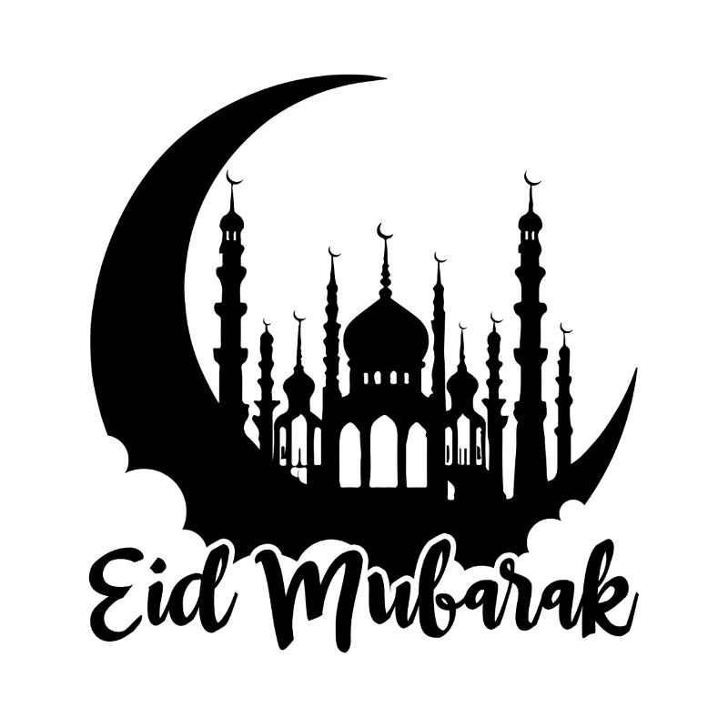 Eid Mubarak Mosque Silhouette Crescent Moon Celebration