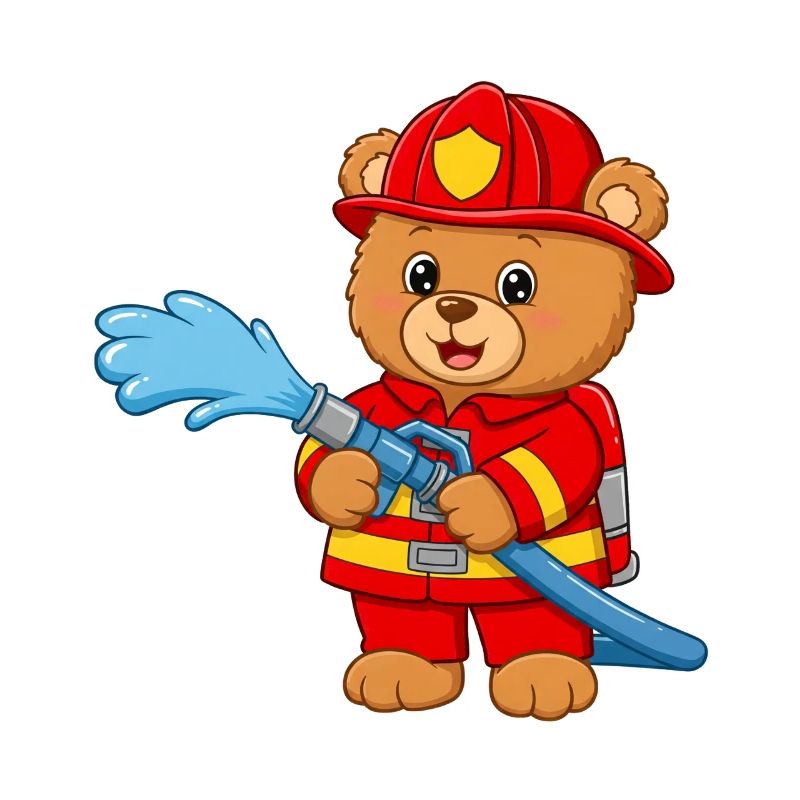 Teddybär Feuerwehrmann mit Schlauch