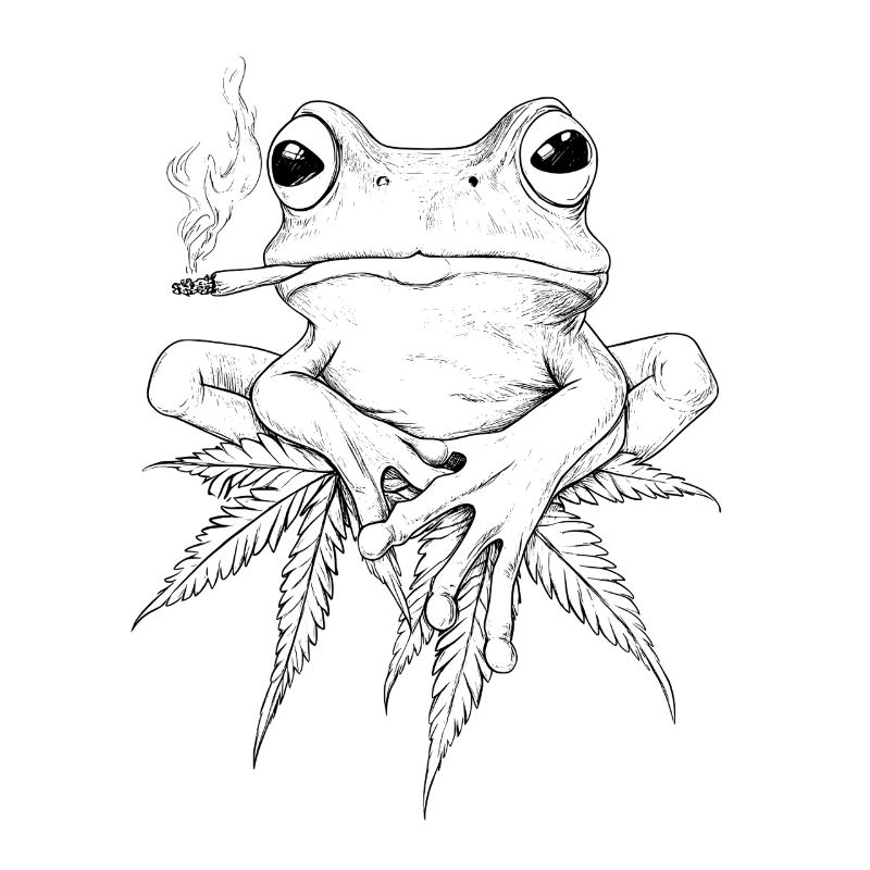 Frog on Cannabis Leaf with Joint - Weed Frog