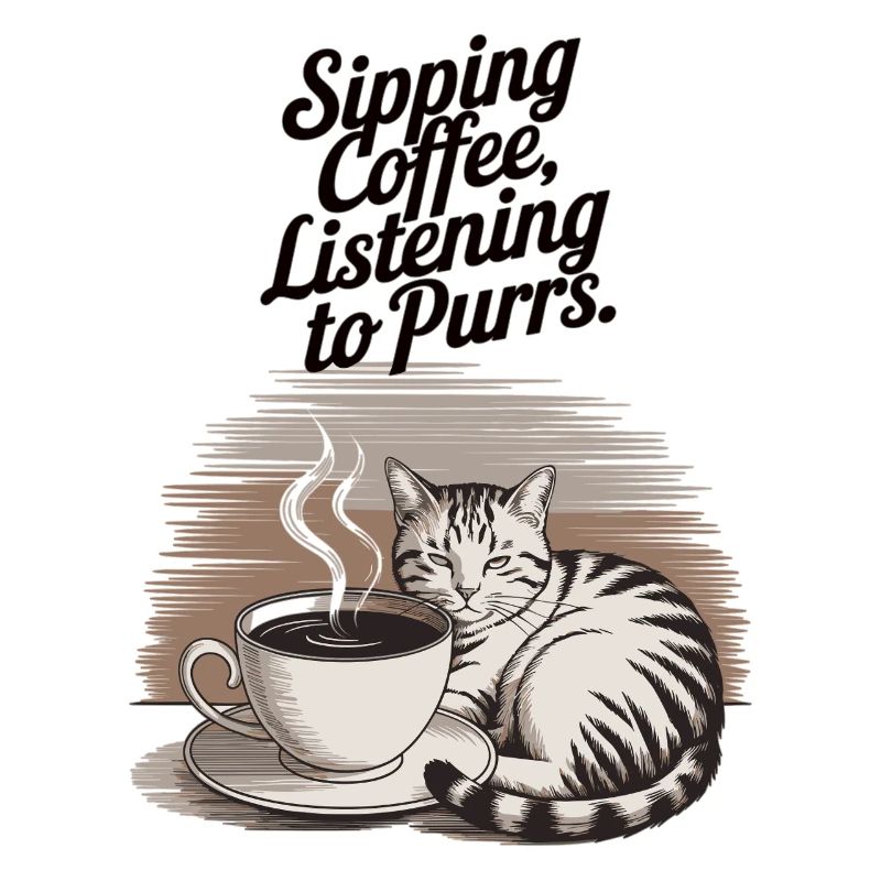 Coffee & cat, relaxation with purring cat