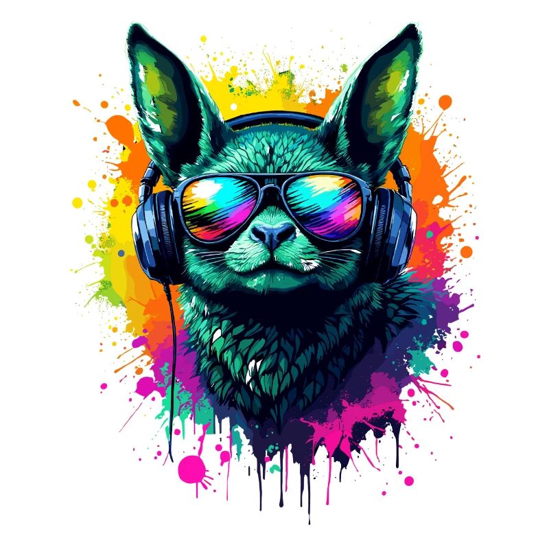 Neon bat with headphones