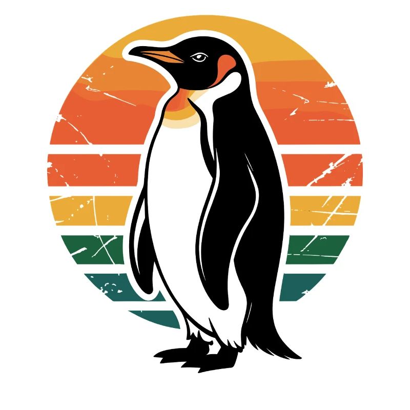 Silhouette de pingouin avec coucher de soleil
