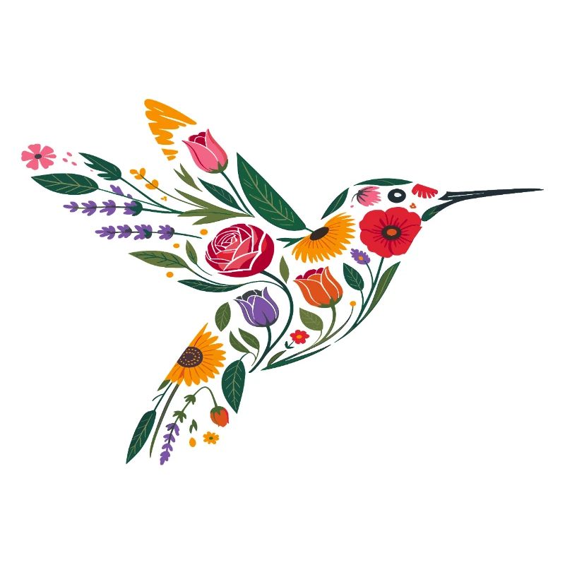 Graphisme Colibri Fleurs