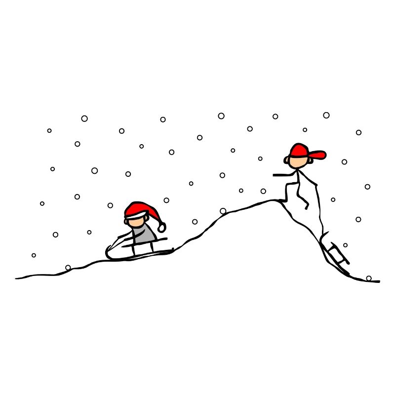 Schlittenfahren am Berg bei Schnee