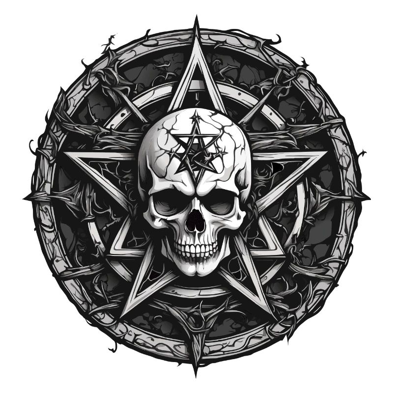 Skull with pentagram in gothic style