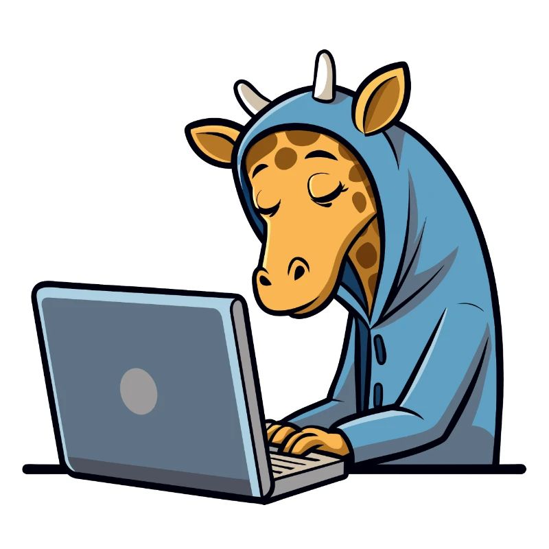 Niedliche Hacker Giraffe im Hoodie vorm PC
