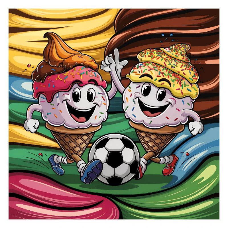 Soleil d’été Soccer Rire Coups de pied Cornets de crème glacée