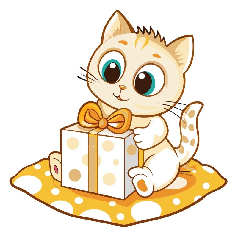 Cute cat unwrapping gift