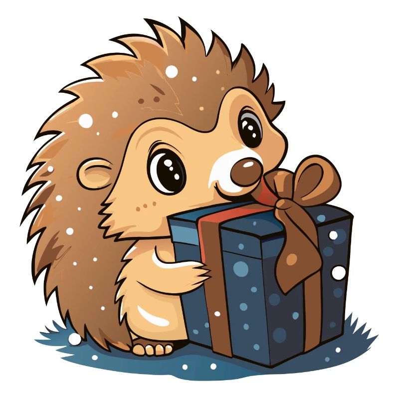 Cute hedgehog unwraps gift