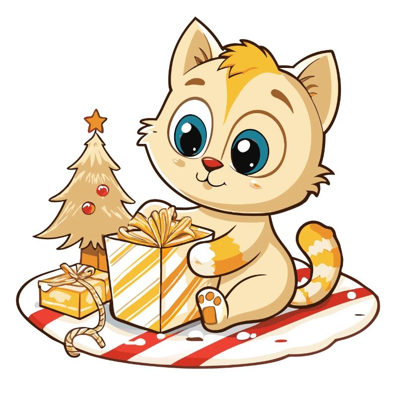 Cute cat unwrapping gift