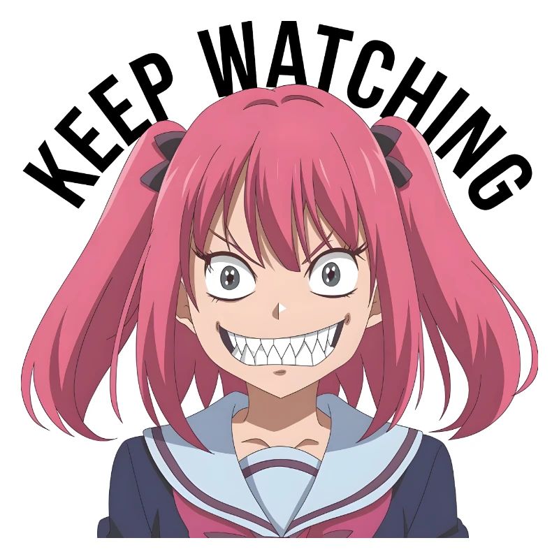 Keep watching, crazy, anime, pink hair, black text