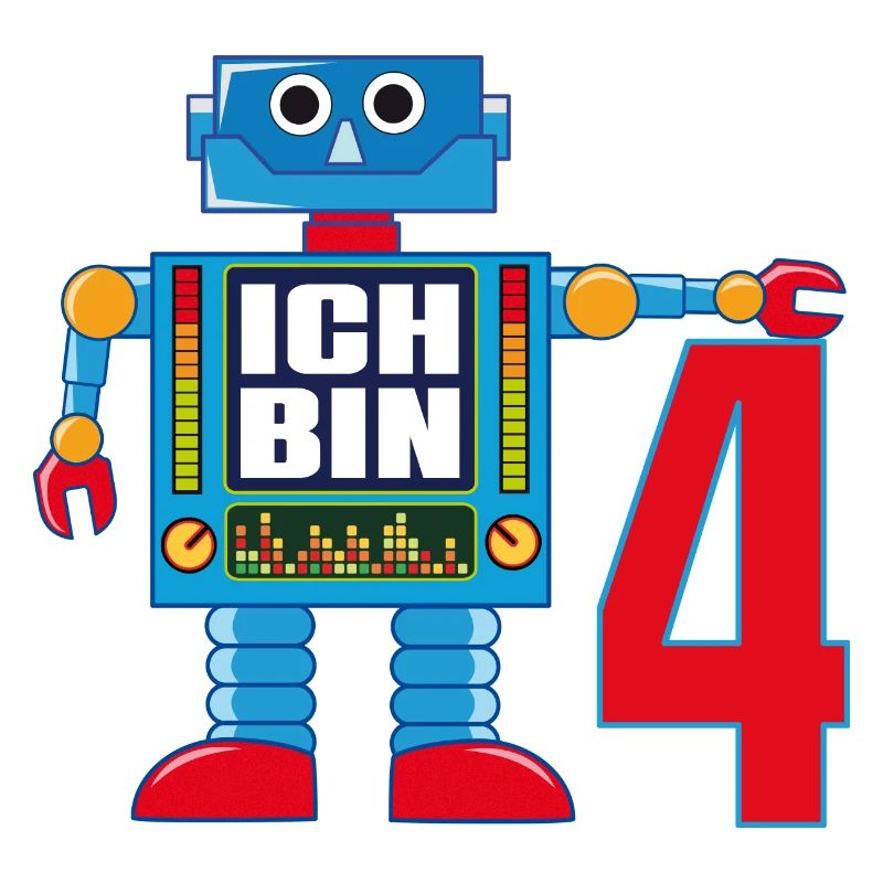 Lustiger blauer Roboter - ich bin 4 Jahre alt