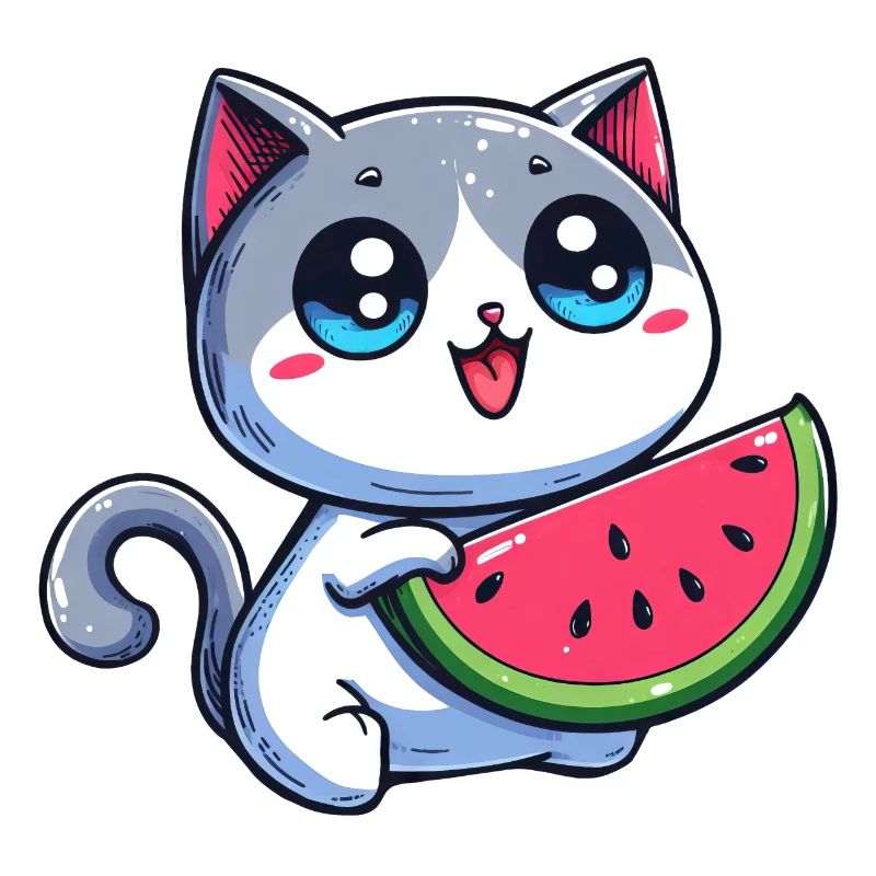 Cute cat eats watermelon