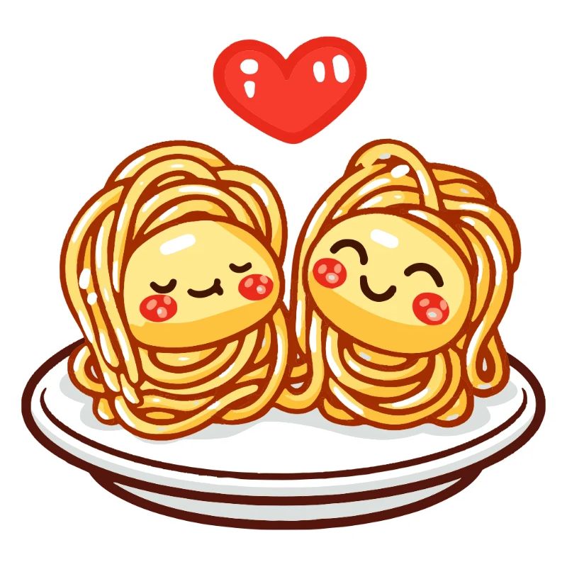 Nudeln Pasta Paar Liebe Herz Comic