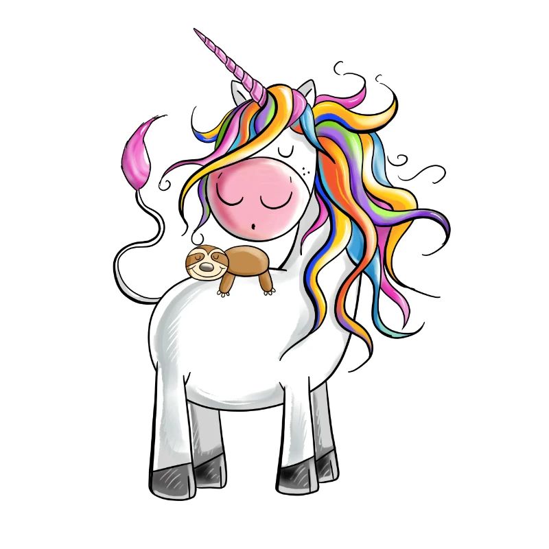 Chilling rainbow unicorn with sloth
