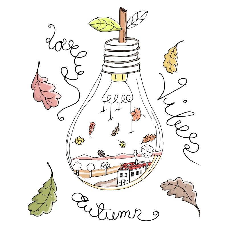 Autumn in light bulb and beautiful saying