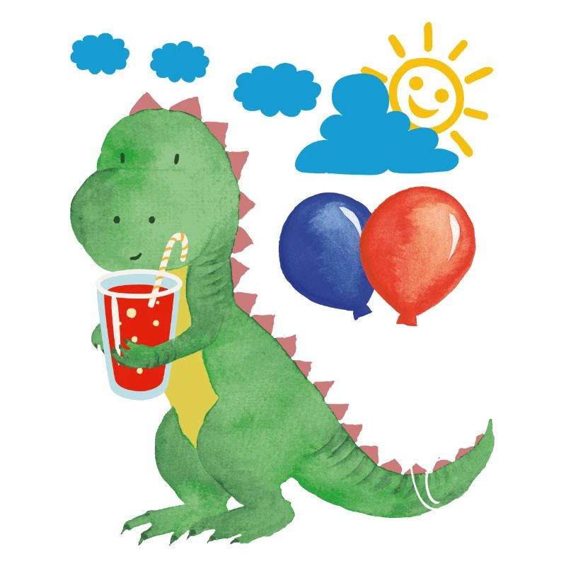 Small dino with refreshment and balloons