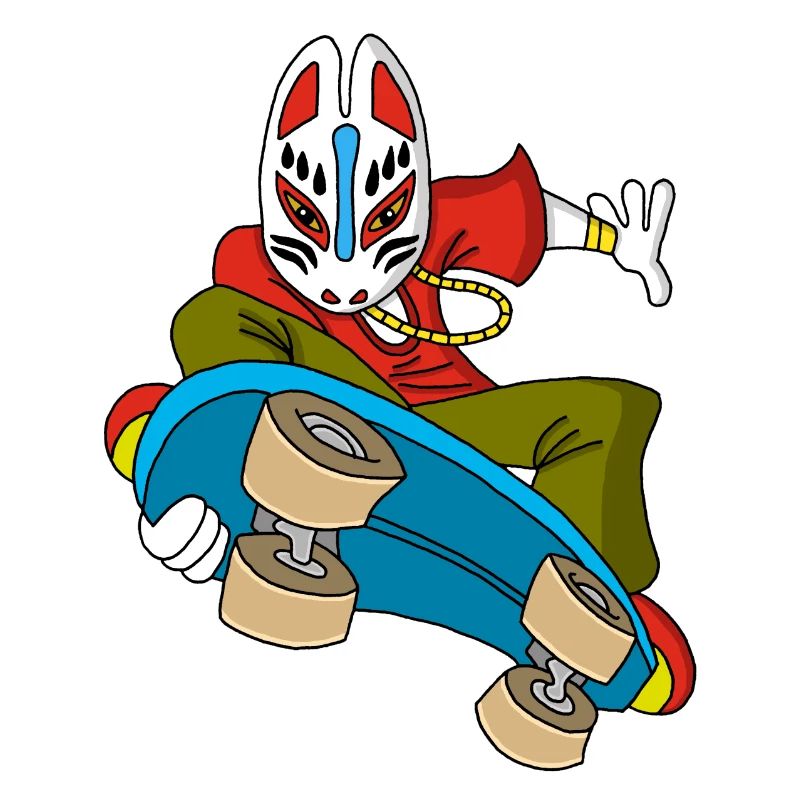 Strange fox on skateboarding