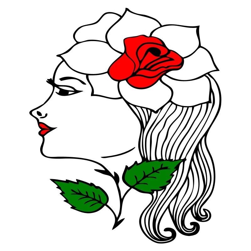 Frauenkopf mit Rose im Haar