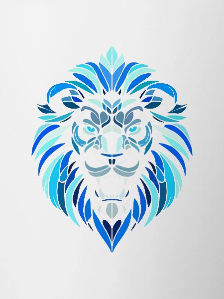 blue lion head, geometric patterns, polygons