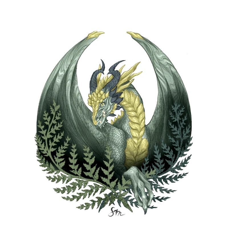 Green Dragon Surrounded by Fern