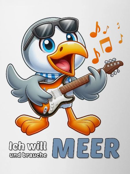 Cheerful seabird with guitar