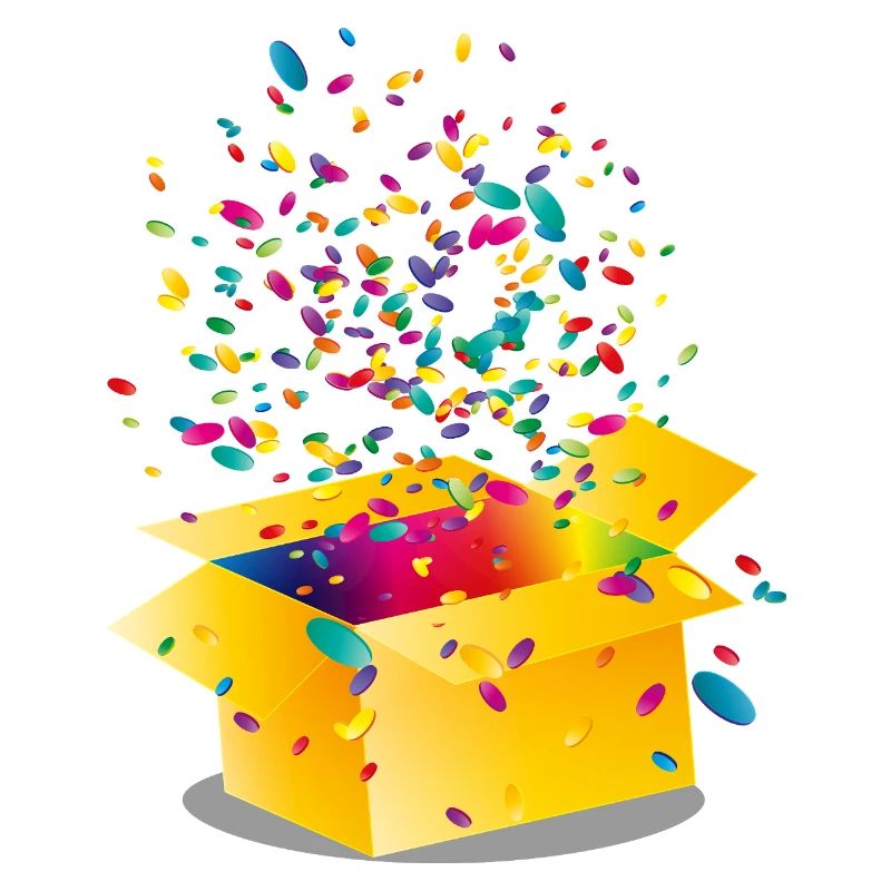 Gelbe Box mit buntem Konfetti