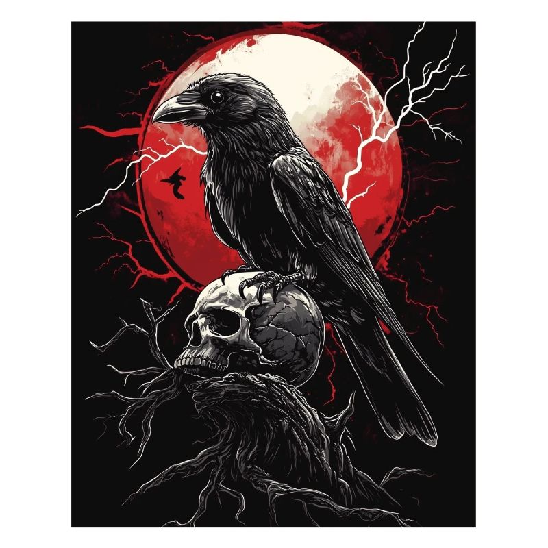 Raven Skull Moon Dark Gothic Black Crow
