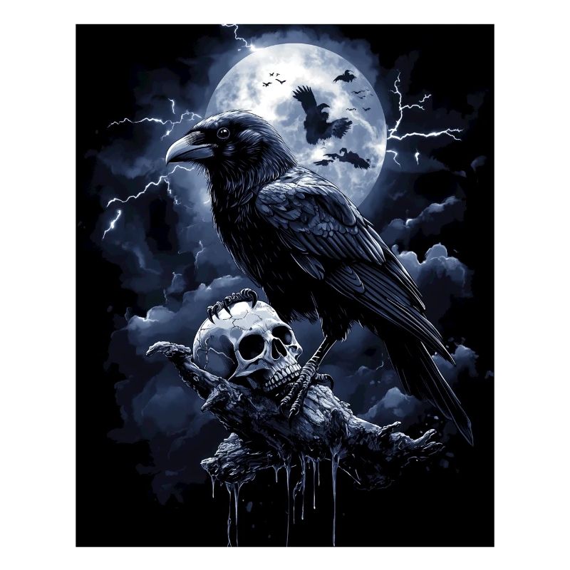 Raven Skull Moon Dark Gothic Black Crow