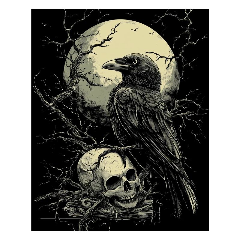 Raven Skull Moon Dark Gothic Black Crow
