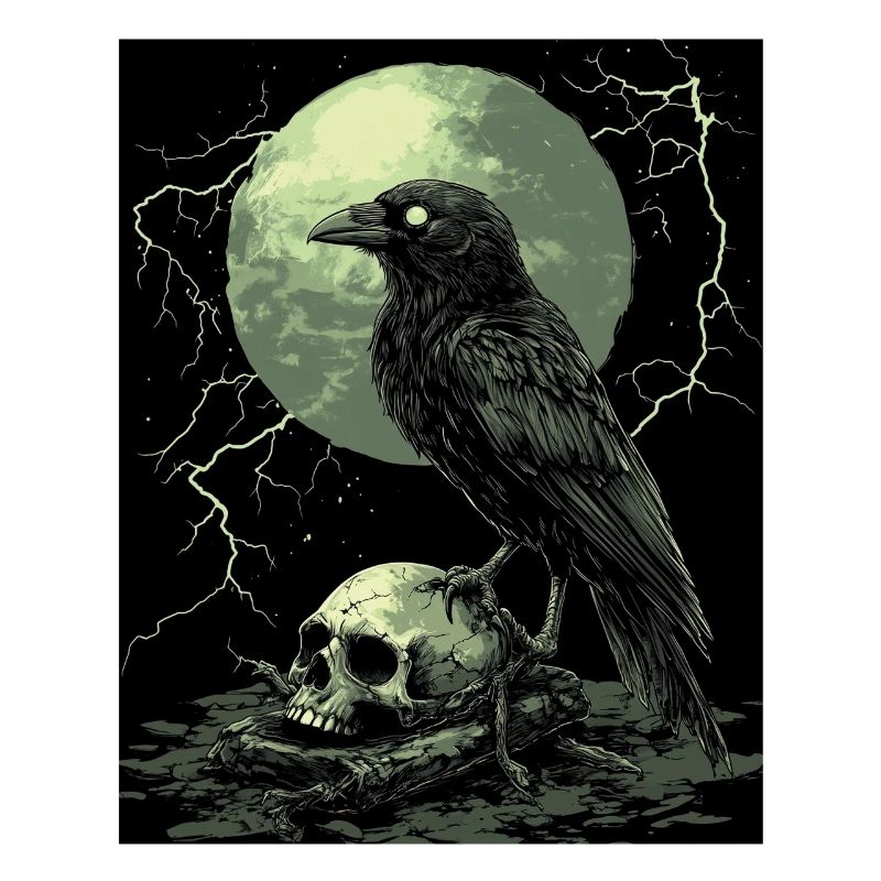 Raven Skull Moon Dark Gothic Black Crow