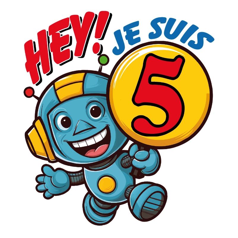 Cinq ans petit robot mignon anniversaire d'enfant