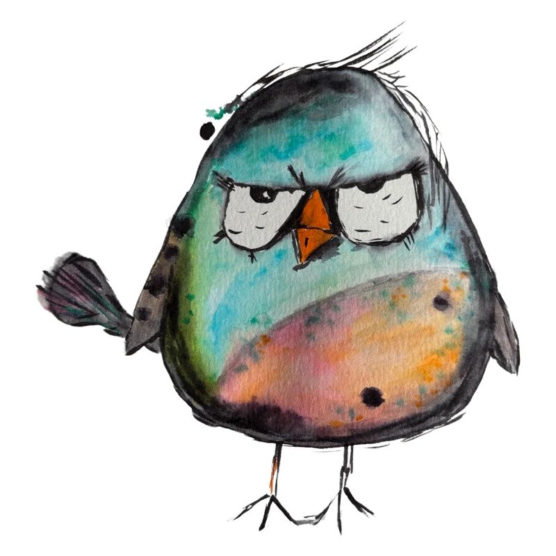 Wütender Vogel Aquarell handgemalter Vogel Spatz