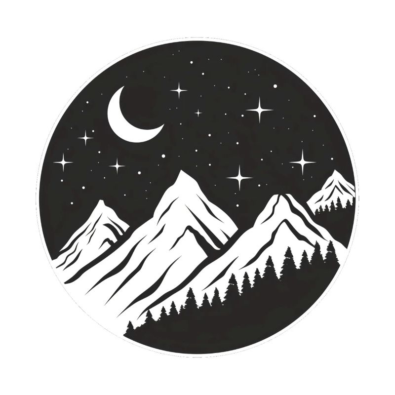 Mountain logo, round logo, starry night
