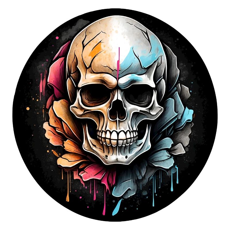 Skull in watercolor technique in a circle