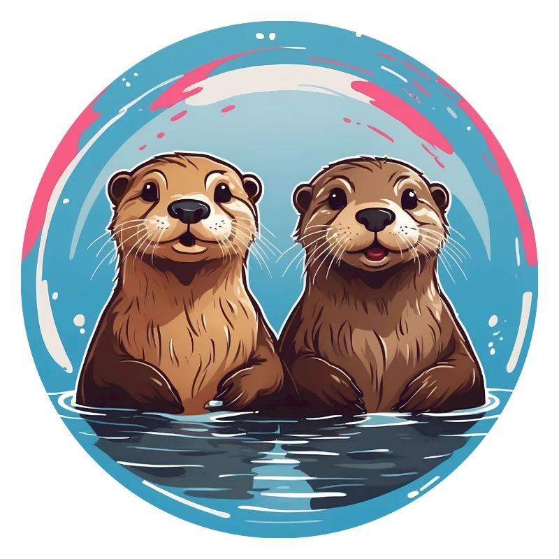 Two otters standing in the water