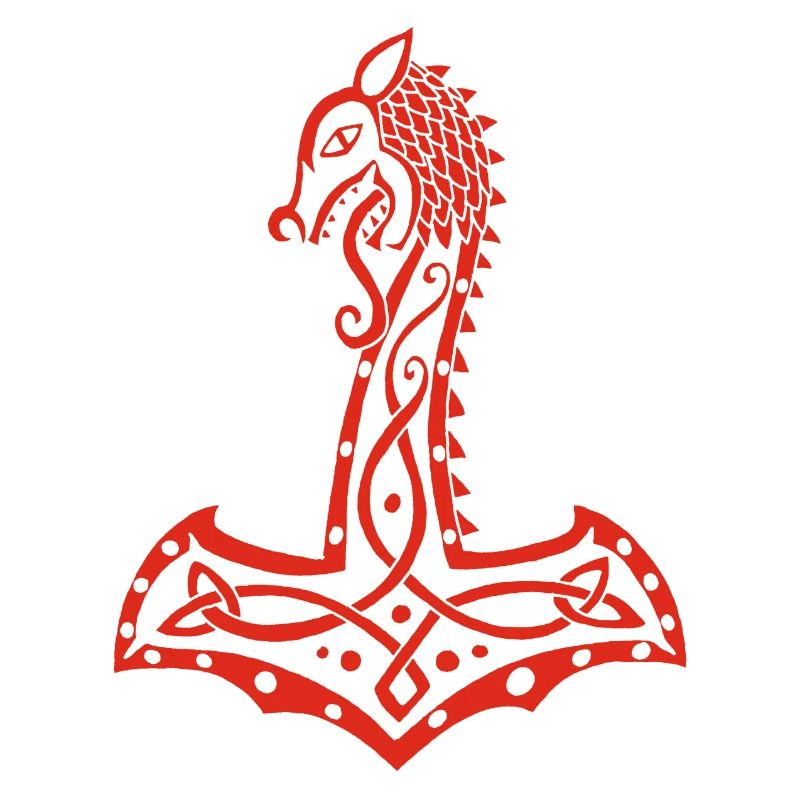 Loup rouge et marteau de Thor