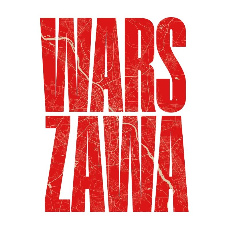 Warszawa lettering with city map pattern