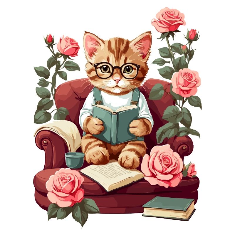 Chat intelligent mignon avec des lunettes de lecture