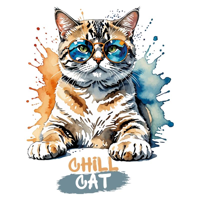 Chat frissonnant avec des lunettes de soleil Art de l’aquarelle